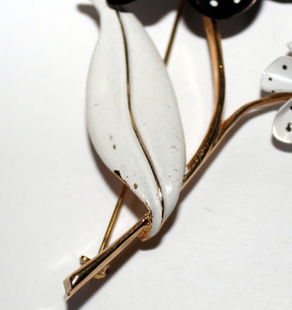 Vintage Avon Black and White Gold Flower Brooch, … - image 4