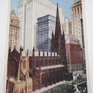 Carte postale vintage en lin Trinity Church New York