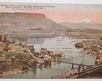 Vintage Linen Postcard Gold Ray Dam Rogue River Oregon
