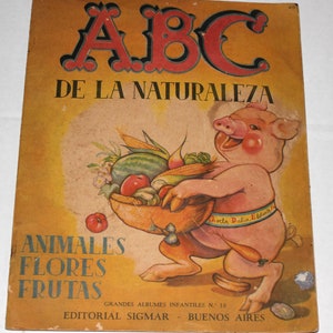 Livre ABC vintage pour enfants, Buenos Aires, Argentine, espagnol, anglais, années 50