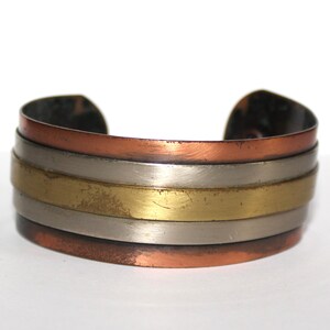 Vintage Gold Copper Silver Tone Layered Cuff Bracelet