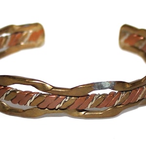 Vintage Copper Bronze Silver Tone Braided Cuff Bracelet