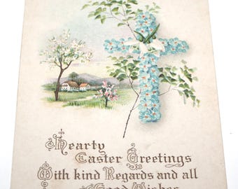 Religieus ansichtkaart met religieus paaskruis begin jaren 1900