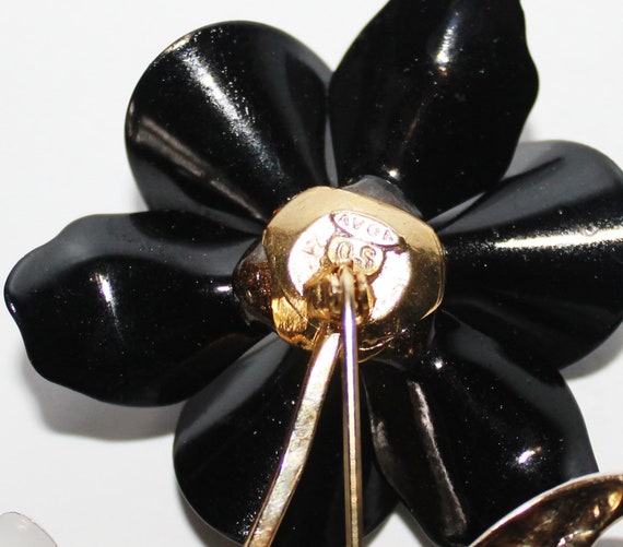 Vintage Avon Black and White Gold Flower Brooch, … - image 6