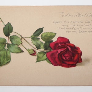 Antike viktorianische Vater-Geburtstag Postkarte mit einer Rose