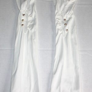Vintage Ladies White Pearl Buttons Gloves 100% Nylon Made in Philippines