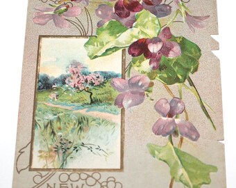 Antike Anfang 1900er Neujahr wünscht Blumen geprägte Postkarte ungepostet
