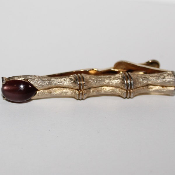 Vintage Swank Gold Purple Stone Bamboo Tie Bar, Wedding Accessary