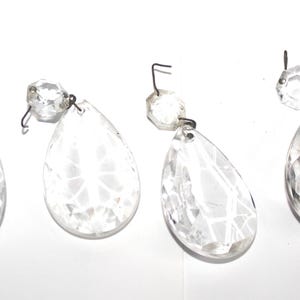 Vintage Cut Glass Chandelier Icicle Prisms Almond Shape Pendants