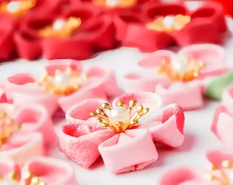 Handmade Crepe Sakura Hair Clip, Japanese Cherry Blossom Accessory (4CM)