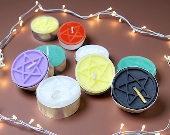 Pentacle Tea Light Candles: Handmade Soy Wax Witch Altar Candles