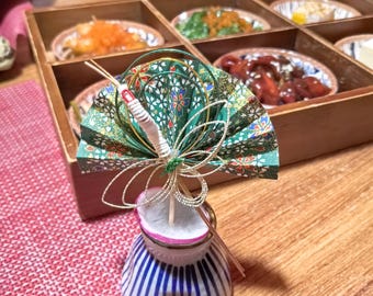 14 Styles Sushi Paper Fan Decoration Accessories, Japanese Art,Tabletop Decor, Handmade Housewarming Gift, Mizuhiki