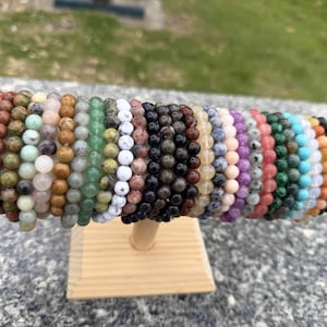Handmade Crystal Beaded Bracelet with Natural Stone Round Beads, Minimalist Everyday Jewelry, Elastic Stackable Design for Gift Giving