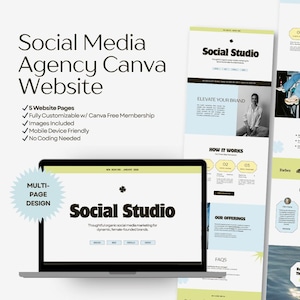 Modello di sito web Canva per agenzia di branding e social media manager, assistenti virtuali creativi multipagina