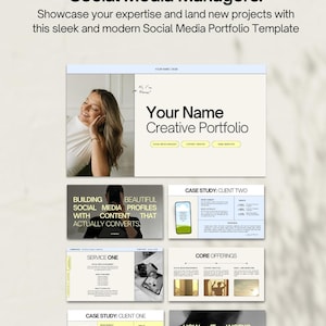 social media manager starter kit content manager portfolio canva template social media manager canvas portfolio starter kit bundle social media content creator tool kit template bundles freelance  modern mock up