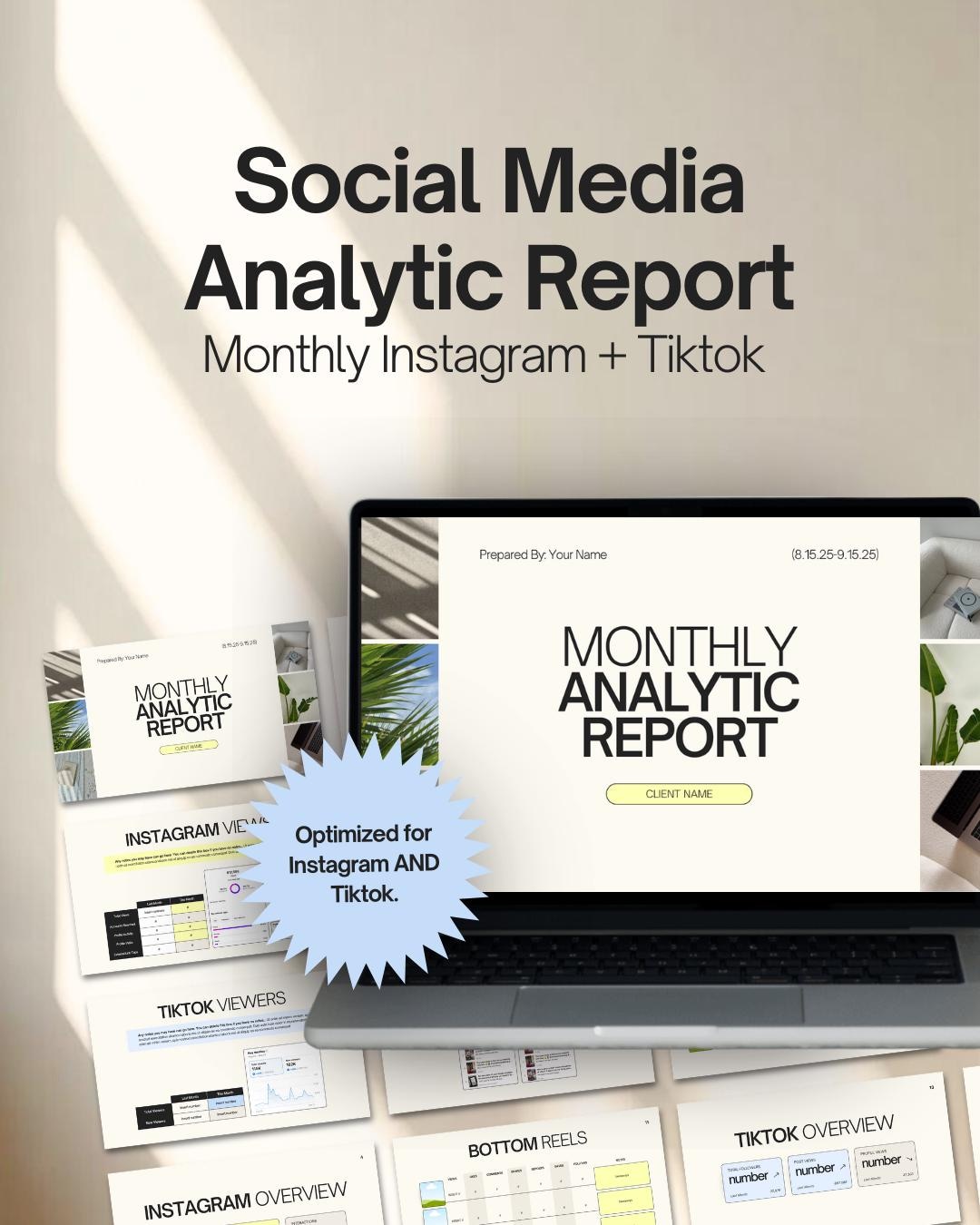 Social Media Analytics Report Template: Instagram & Tiktok KPI ...