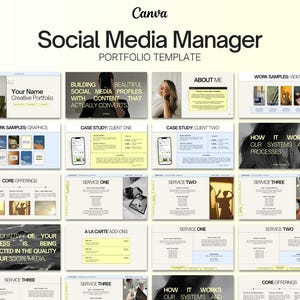social media manager starter kit content manager portfolio canva template social media manager canvas portfolio starter kit bundle social media content creator tool kit template bundles freelance listing photo graphic design modern minimalistic