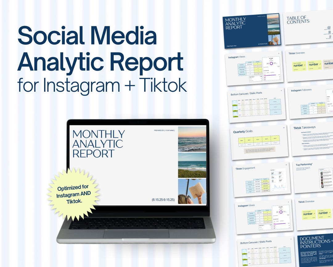 Canva Instagram Tiktok Monthly Social Media Report Canva Template - Etsy