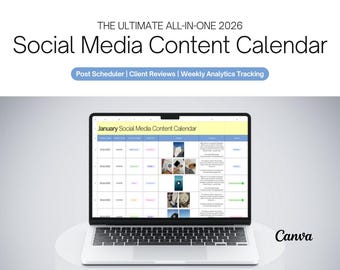 Instagram Tiktok Content Calendar Planner 2026 Canva Spreadsheet Marketing Plan-bundel (digitale download)