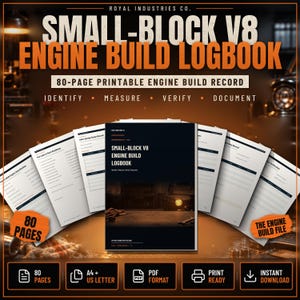 Small Block Chevy Engine Build Logbook PDF, 80-Page SBC V8 Rebuild Workbook, A4 and US Letter