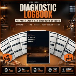 Classic Car Diagnostic Logbook PDF, 40-Page Vehicle Troubleshooting Workbook, Repair and Fault Tracking Planner, A4 and Letter