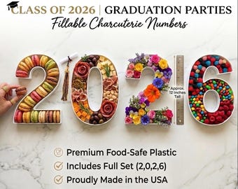 Class of 2026 Fillable Number Tray | Graduation Charcuterie Board (Food-Safe Plastic)