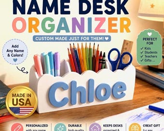 Personalized Name Desk Organizer | Plastic Pencil Holder | Custom Kids Desk Decor