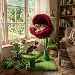 Whimsical Flower Cat Tree, Giant Plant Cat Tower, Aesthetic Floral Cat Bed, Green Scratching Post, Cute Mushroom Cat Furniture, Pet Gift