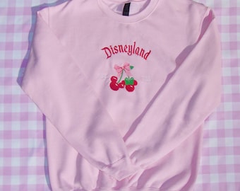 Disneyland Pink Coquette Crewn neck, Cherry Mouse Embroidered Disneyland Sweatshirt Top