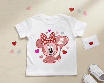 Glitter Minnie Mouse Valentine SVG - Be Mine Heart Balloon Digital Download - Pink Sparkle Mouse Ear Bow Sublimation
