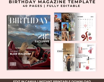 Modèle de magazine d'anniversaire | Cadeau en toile modifiable | Souvenir d'anniversaire personnalisé | Téléchargement numérique