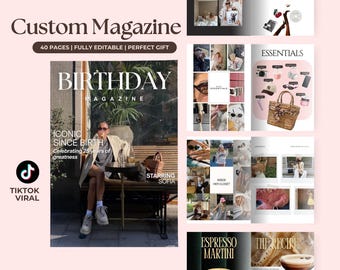 Modèle de magazine d'anniversaire | Cadeau toile entièrement modifiable pour vos amis (téléchargement numérique)