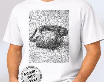 Camiseta con estampado retro de teléfono, camiseta con gráfico vintage de teléfono, camiseta de pixel art, diseño tramado, Comfort Colors 1717, estética Y2K
