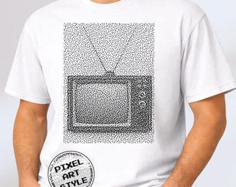 Camiseta retro con estampado pixelado de TV, camiseta vintage de los 90 con gráficos tecnológicos, Comfort Colors 1717, 1BitWear