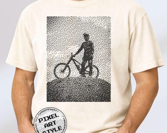 Camiseta de ciclismo de montaña con estampado retro de pixel art, Comfort Colors® Cycling Tee, MTB Shirt, 1BitWear