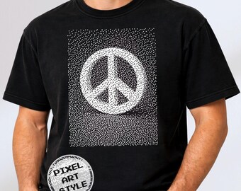 Camiseta con el símbolo de la paz, estilo retro pixel art, camiseta gráfica con efecto tramado, Comfort Colors 1717