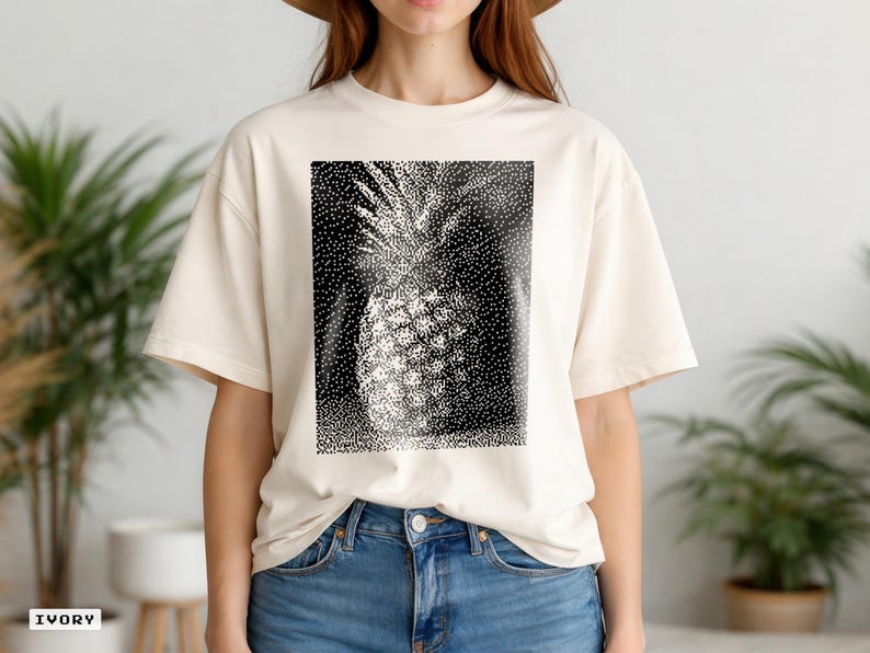 Pixel Pineapple T-Shirt, Retro Summer Tropical Tee, Garment-Dyed Cotton Shirt image 9