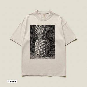 Pixel Pineapple T-Shirt, Retro Summer Tropical Tee, Garment-Dyed Cotton Shirt 7 - Ivory