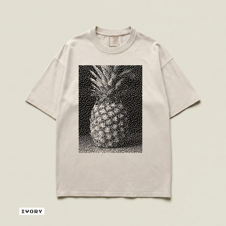 Pixel Pineapple T-Shirt, Retro Summer Tropical Tee, Garment-Dyed Cotton Shirt 7 - Ivory