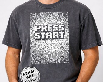 Camiseta Press Start, camiseta retro de videojuegos con diseño pixelado, camiseta Comfort Colors 1717