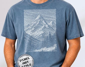 Camiseta Pixel Art Mountain, Camiseta gráfica de senderismo, Camiseta de paisaje natural, Comfort Colors 1717, 1BitWear