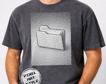 Camiseta Retro Pixel Folder, Camiseta con Gráfico de Icono de Computadora Vintage, Ropa Tecnológica de los 90, Comfort Colors 1717, 1BitWear
