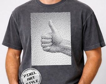 Camiseta Pixel Art Thumbs Up, Camiseta con Gráfico de Mano Tramada, Comfort Colors 1717