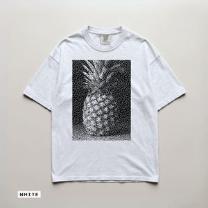 Pixel Pineapple T-Shirt, Retro Summer Tropical Tee, Garment-Dyed Cotton Shirt 10 - White