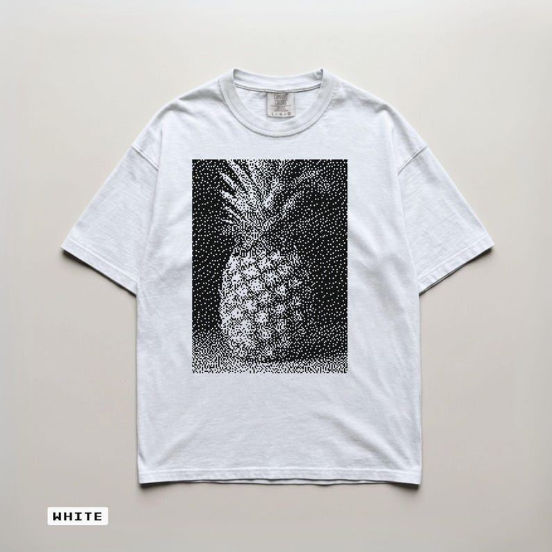 Pixel Pineapple T-Shirt, Retro Summer Tropical Tee, Garment-Dyed Cotton Shirt 10 - White