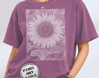 Camiseta retro de girasoles para mujer, camiseta de arte pixelado, Comfort Colors 1717, 1BitWear
