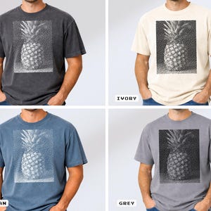 Pixel Pineapple T-Shirt, Retro Summer Tropical Tee, Garment-Dyed Cotton Shirt 6 - Grey