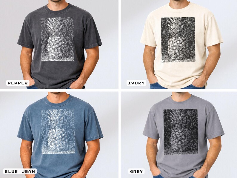 Pixel Pineapple T-Shirt, Retro Summer Tropical Tee, Garment-Dyed Cotton Shirt 6 - Grey