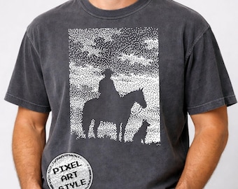 Camiseta vintage de vaquero para papá, camiseta de jinete de arte pixelado, camiseta de papá del oeste, colores cómodos 1717