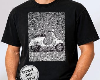 Camiseta retro con estampado de scooter pixel art, camiseta vintage con gráfico de ciclomotor, colores Comfort 1717, 1BitWear